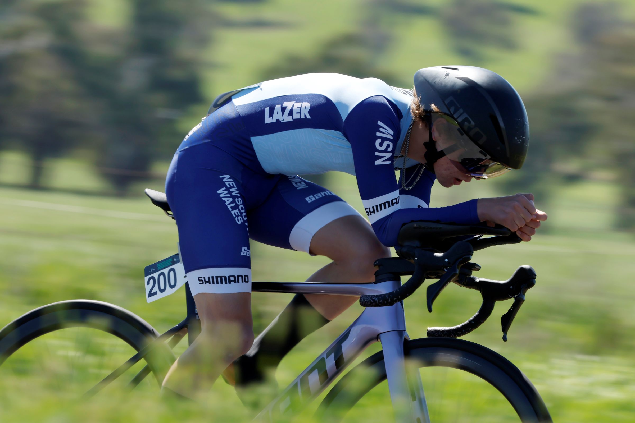Leif Ingwersen of New South Wales during the individual time trial of the AusCycling Junior Road National Championships in 2025 in Wagga Wagga